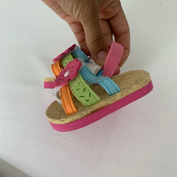 Circo Sandals Baby Girl Size 1 Pink Colorful Open Toe Strappy Flower Flip Flop - Picture 2 of 5